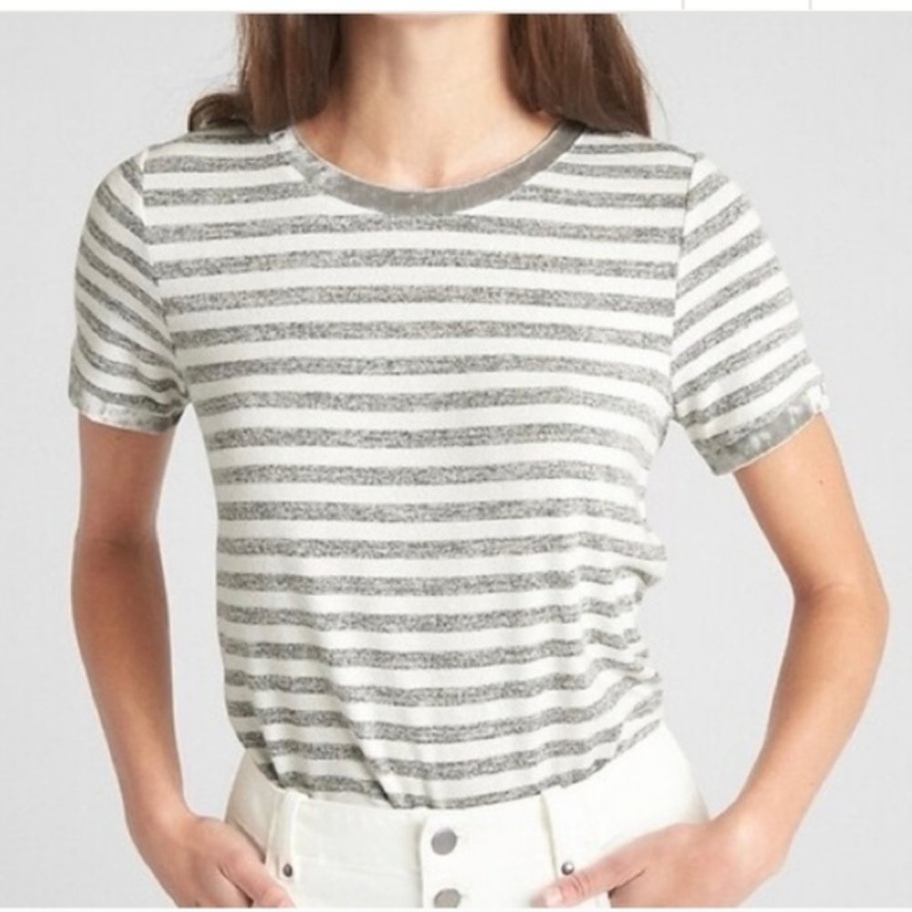 GAP Softspun Velvet Trim Stripe Crewneck Top